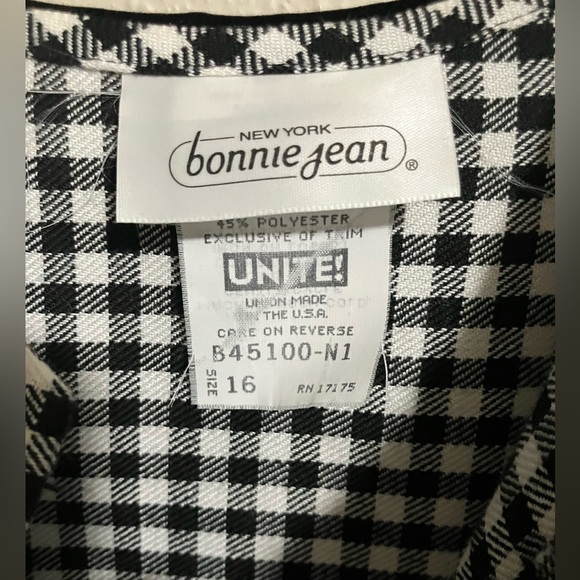 VTG Bonnie Jean Black Checkered Party Dress Velvet Lace Collar Girls Size 16 - Picture 6 of 7